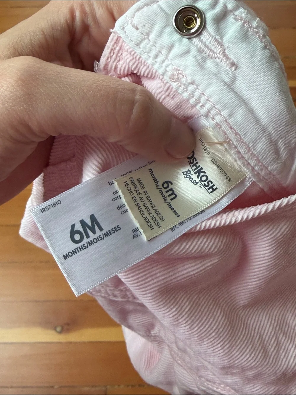 OshKosh B'gosh Light Pink Corduroy Overalls with Rose Gold Snaps Sise 6m